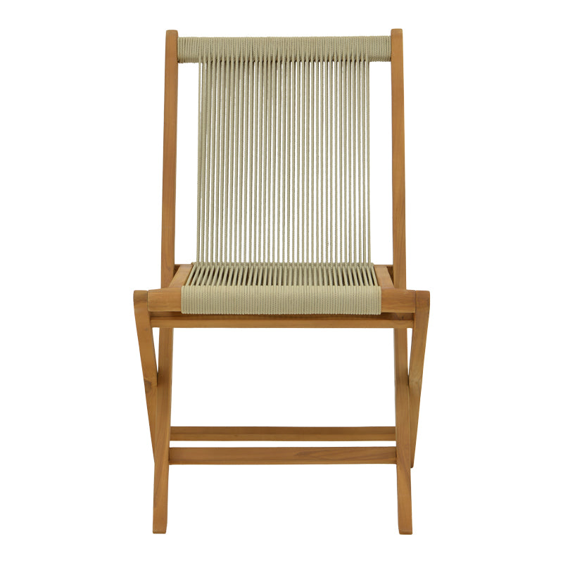 Scaun Banou pliabil lemn de tec si frânghie, neagra, 52x58x88 cm