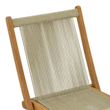 Scaun Banou pliabil lemn de tec si frânghie, neagra, 52x58x88 cm