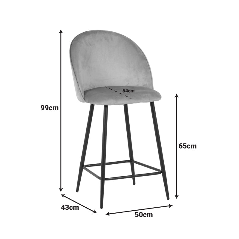 Scaun bar cu funcție reglabilă Perch, Catifea, Metal, Negru, 50x43x99 cm - Negru