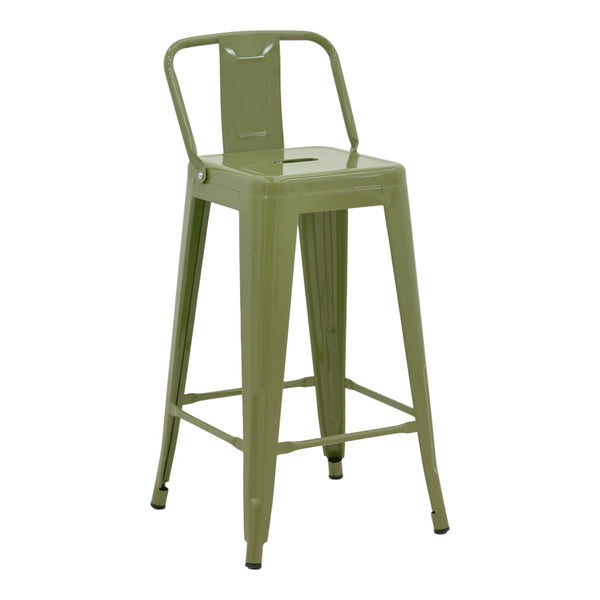 Scaun bar cu spătar Utopia, metal, olive, 42x42x86 cm