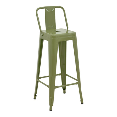 Scaun bar cu spătar Utopia, metalic, verde măslinie, 42x42x97 cm