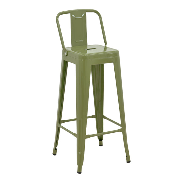 Scaun bar cu spătar Utopia, verde măslinie, metalic, 42x42x97 cm