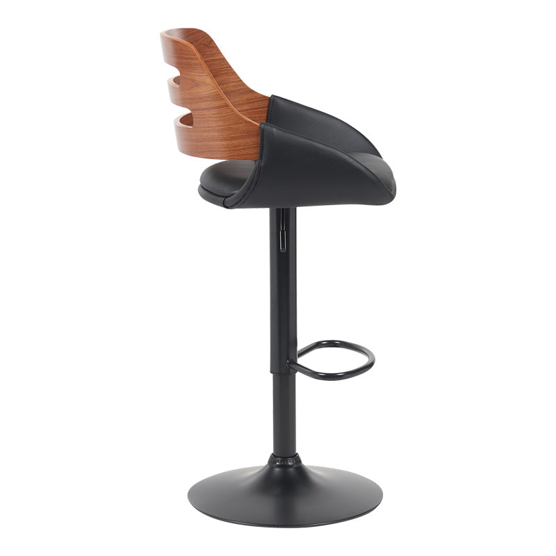 Scaun de bar Fern, PU, lemn si metal, 50x49x89-110 cm - Negru