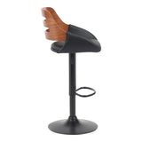 Scaun de bar Fern, PU, lemn si metal, 50x49x89-110 cm - Negru