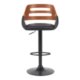 Scaun de bar Fern, PU, lemn si metal, 50x49x89-110 cm - Negru