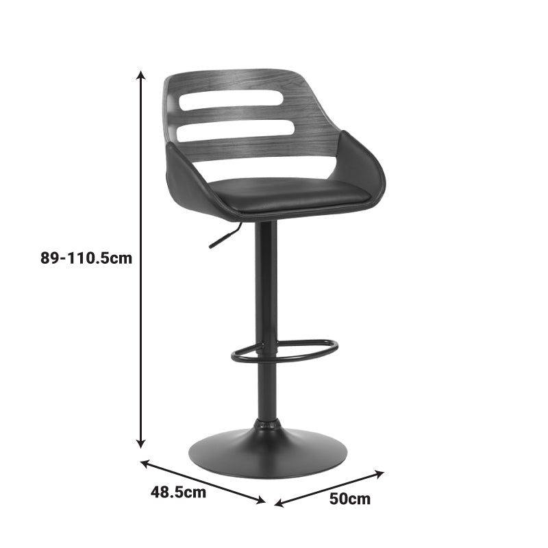 Scaun de bar Fern, PU, lemn si metal, 50x49x89-110 cm - Negru