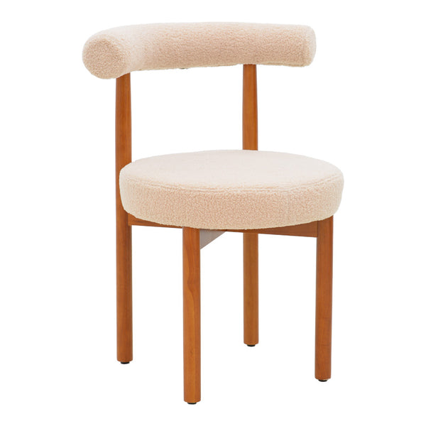 Scaun Comfortabil Fenza, tesatura Teddy Bej, Picioare Lemn, Fag Nuc, 60x54x75 cm