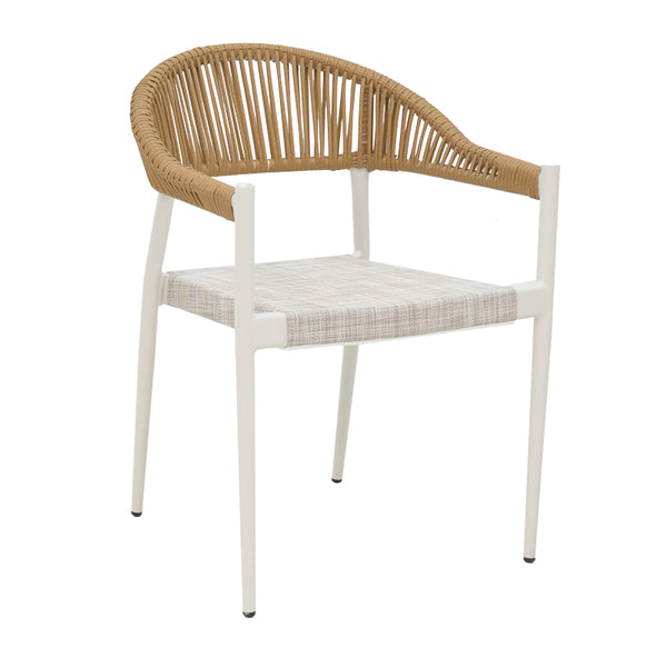 Scaun cu brate din aluminiu Elation sivuibil cu cadru alb-textilene si rattan, Natural, 56x52x76 cm
