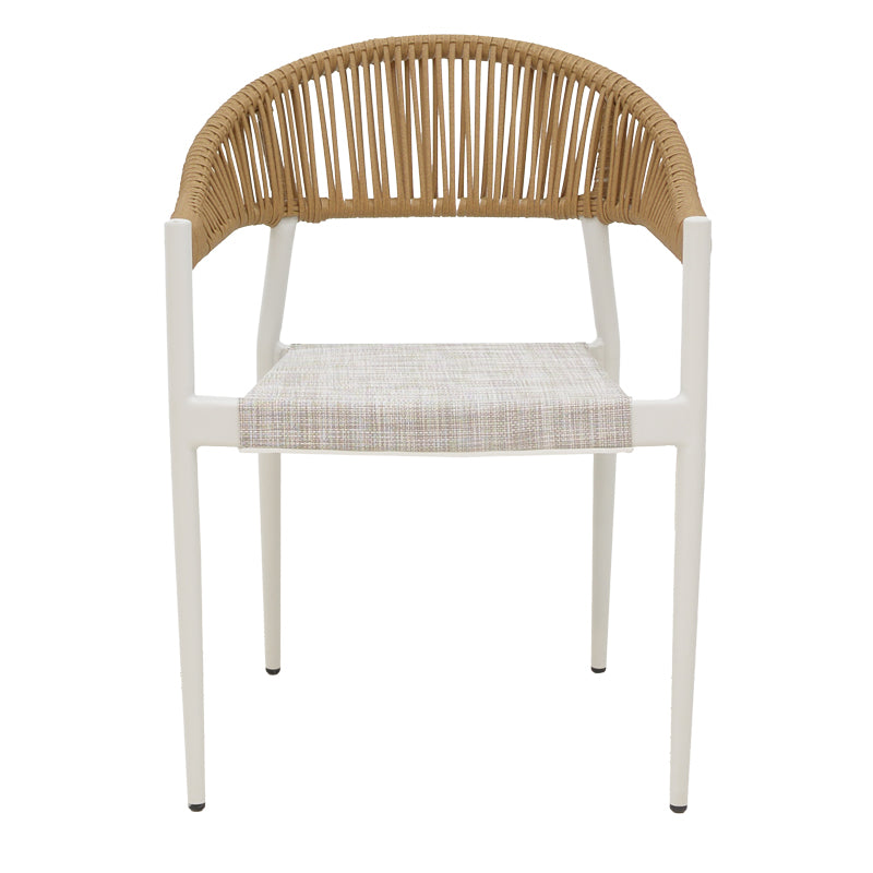 Scaun cu brate din aluminiu Elation sivuibil cu cadru alb-textilene si rattan, Natural, 56x52x76 cm