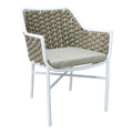Scaun cu brate din aluminiu Ortegia, cu cadru alb si sfoara kaki, 57x62x82 cm
