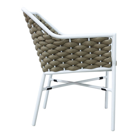 Scaun cu brate din aluminiu Ortegia, cu cadru alb si sfoara kaki, 57x62x82 cm