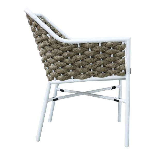 Scaun cu brate din aluminiu Ortegia, cu cadru alb si sfoara kaki, 57x62x82 cm