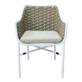 Scaun cu brate din aluminiu Ortegia, cu cadru alb si sfoara kaki, 57x62x82 cm, detaliu produs