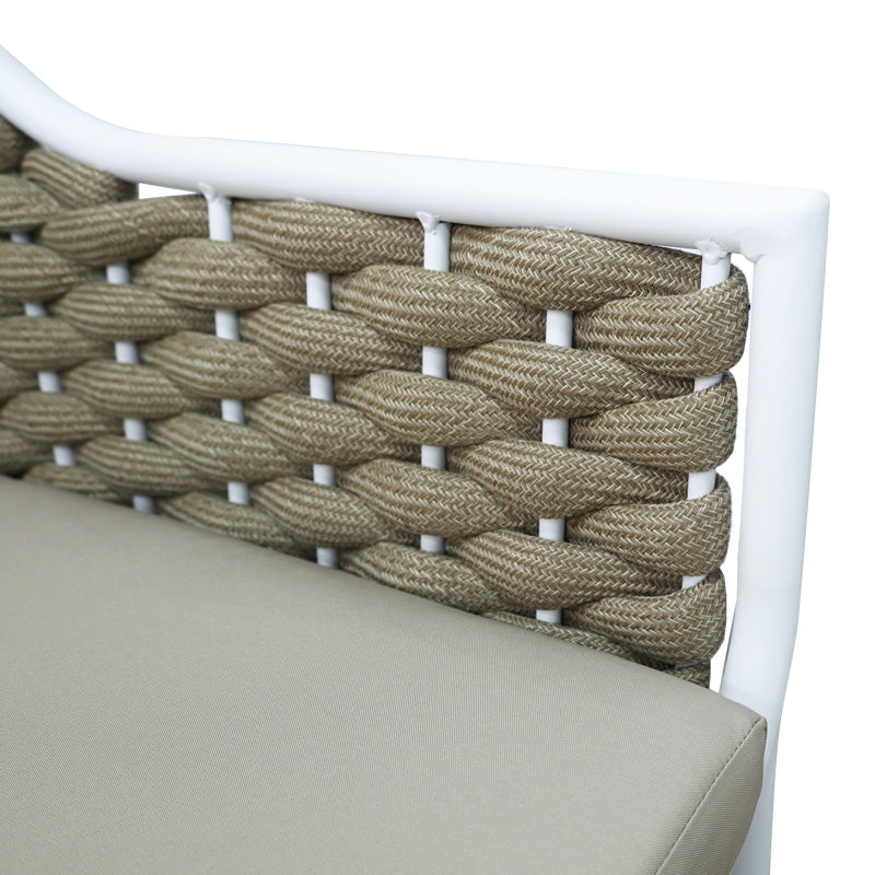 Scaun cu brate din aluminiu Ortegia, cu cadru alb si sfoara kaki, 57x62x82 cm