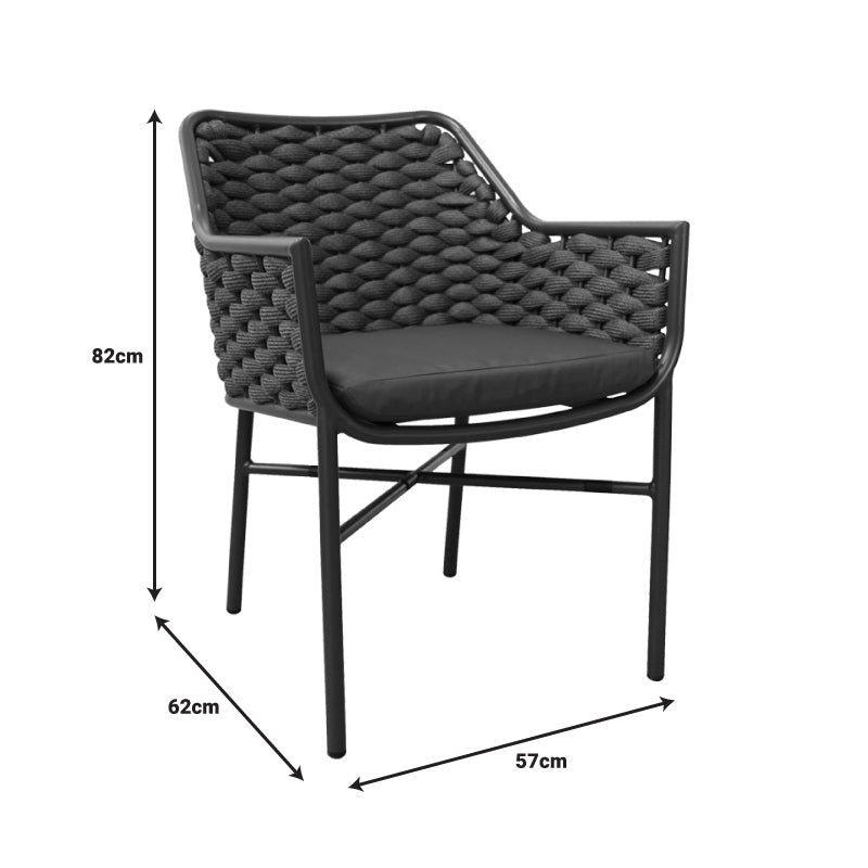 Scaun cu brate din aluminiu Ortegia, cu cadru antracit si sfoara, 57x62x82 cm, foto produs 7