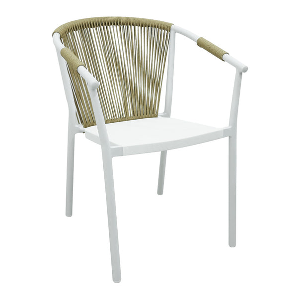 Scaun de aluminiu Convince stivuibil cu cadru alb-textilene-pe rachita Natural, Natural, 56x63x82 cm