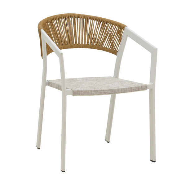 Scaun de aluminiu Glisten stivuibil cadru alb-textilen rattan, Natural, 58x56x82 cm