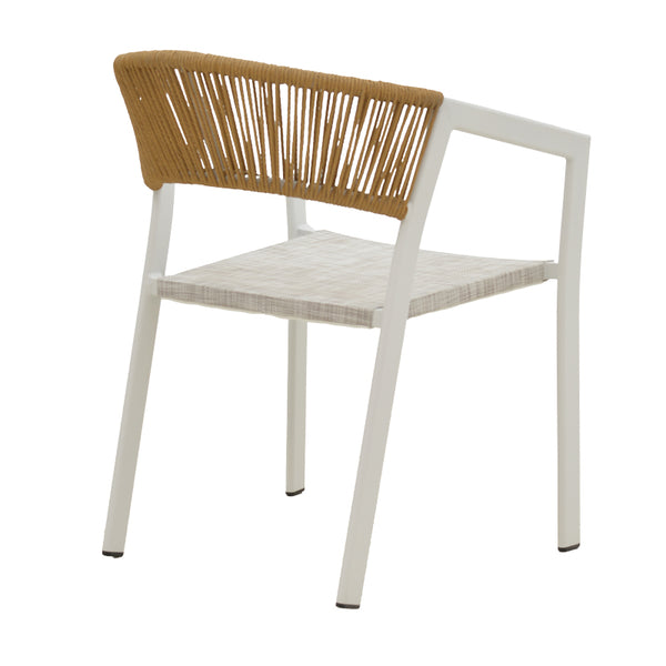 Scaun de aluminiu Glisten stivuibil cadru alb-textilen rattan, Natural, 58x56x82 cm