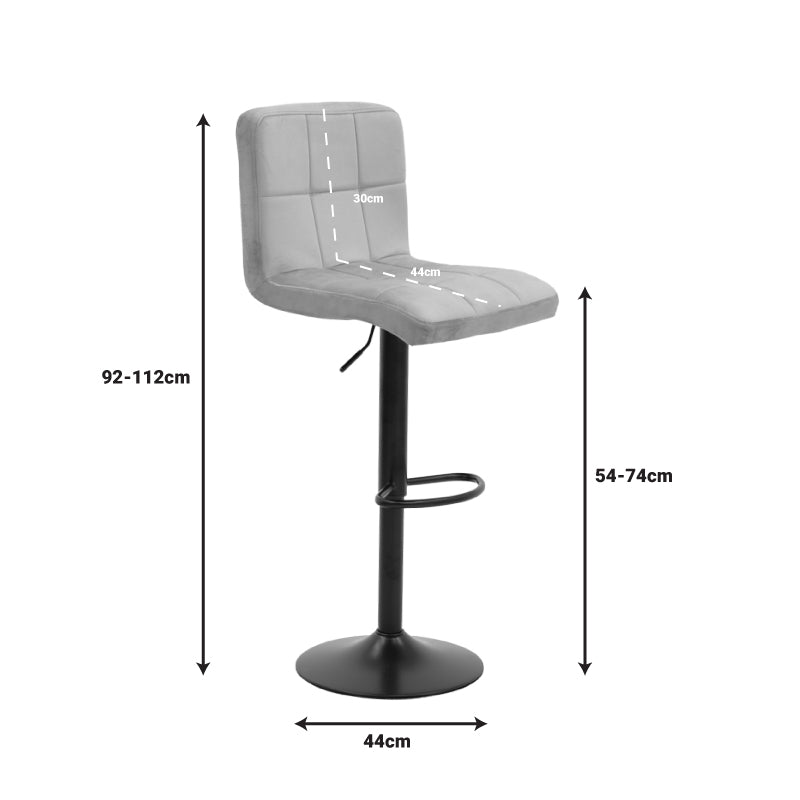 Scaun de bar ajustabil pe înaltime Remina, Catifea Neagra, Baza, Neagra Mata, 44x44x112 cm