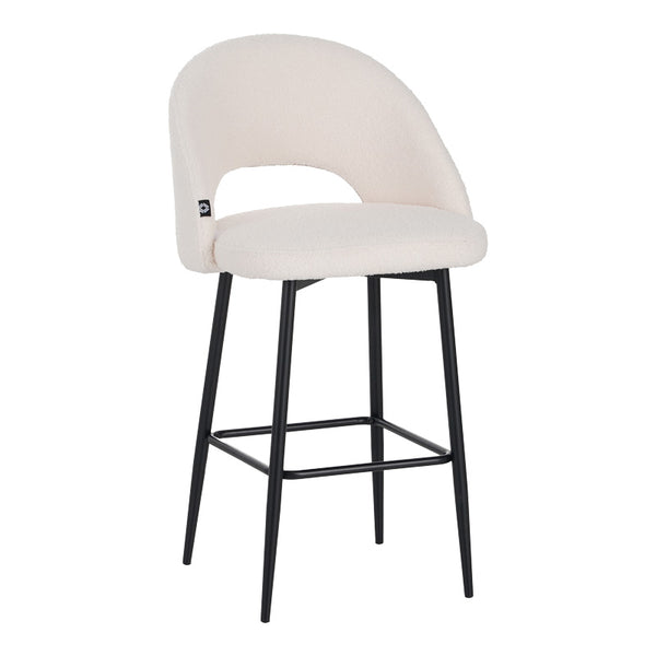 Scaun de bar bouclé alb Masebo, Bouclé, Negre, 48x52x97 cm