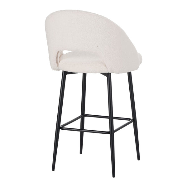 Scaun de bar bouclé alb Masebo, Bouclé, Negre, 48x52x97 cm