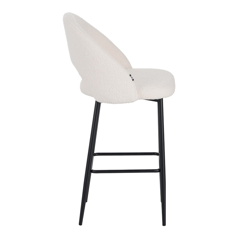 Scaun de bar bouclé alb Masebo, Bouclé, Negre, 48x52x97 cm
