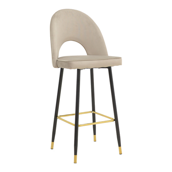 Scaun de bar Casenio bej de catifea-negru-auriu cu baza metalica, 48x50x117 cm