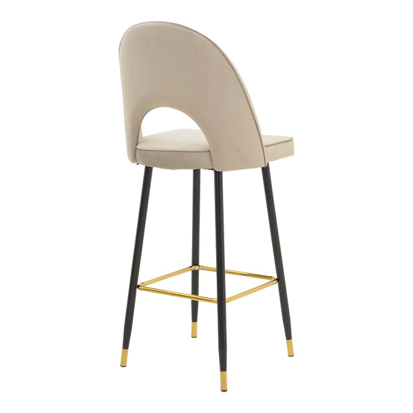 Scaun de bar Casenio bej de catifea-negru-auriu cu baza metalica, 48x50x117 cm