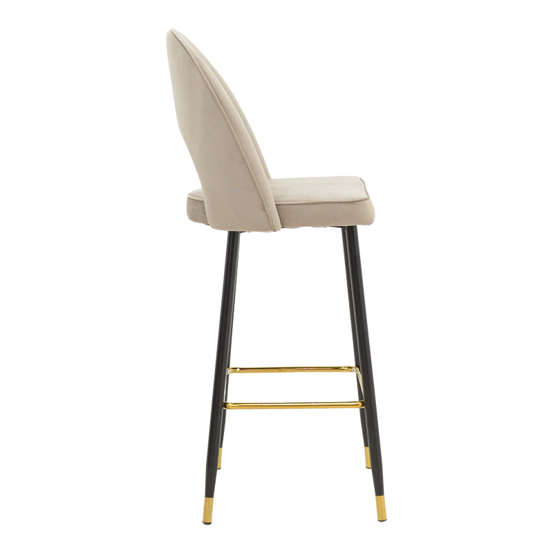 Scaun de bar Casenio bej de catifea-negru-auriu cu baza metalica, 48x50x117 cm - Bej
