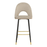 Scaun de bar Casenio bej de catifea-negru-auriu cu baza metalica, 48x50x117 cm - Bej