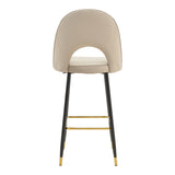 Scaun de bar Casenio bej de catifea-negru-auriu cu baza metalica, 48x50x117 cm - Bej