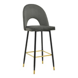 Scaun de bar Casenio bej de catifea-negru-auriu cu baza metalica, 48x50x117 cm - Gri inchis