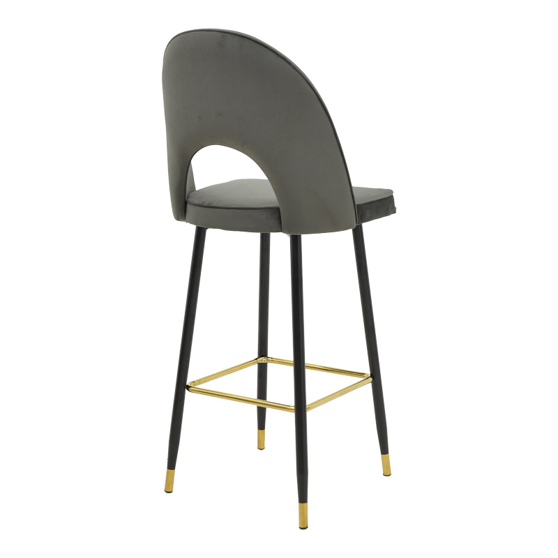 Scaun de bar Casenio bej de catifea-negru-auriu cu baza metalica, 48x50x117 cm - Gri inchis