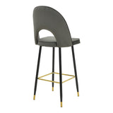 Scaun de bar Casenio bej de catifea-negru-auriu cu baza metalica, 48x50x117 cm - Gri inchis