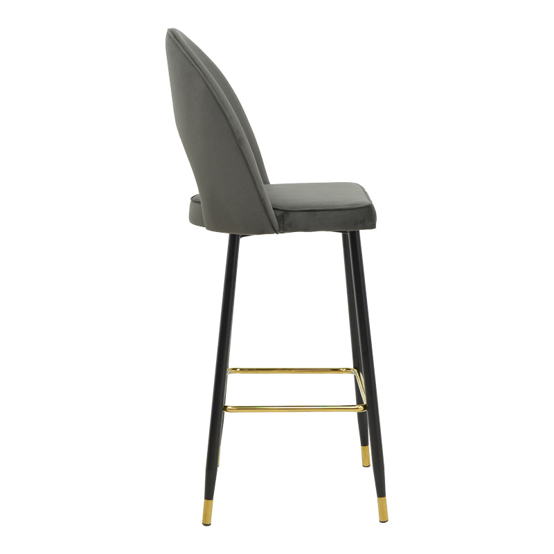 Scaun de bar Casenio bej de catifea-negru-auriu cu baza metalica, 48x50x117 cm - Gri inchis