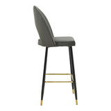 Scaun de bar Casenio bej de catifea-negru-auriu cu baza metalica, 48x50x117 cm - Gri inchis
