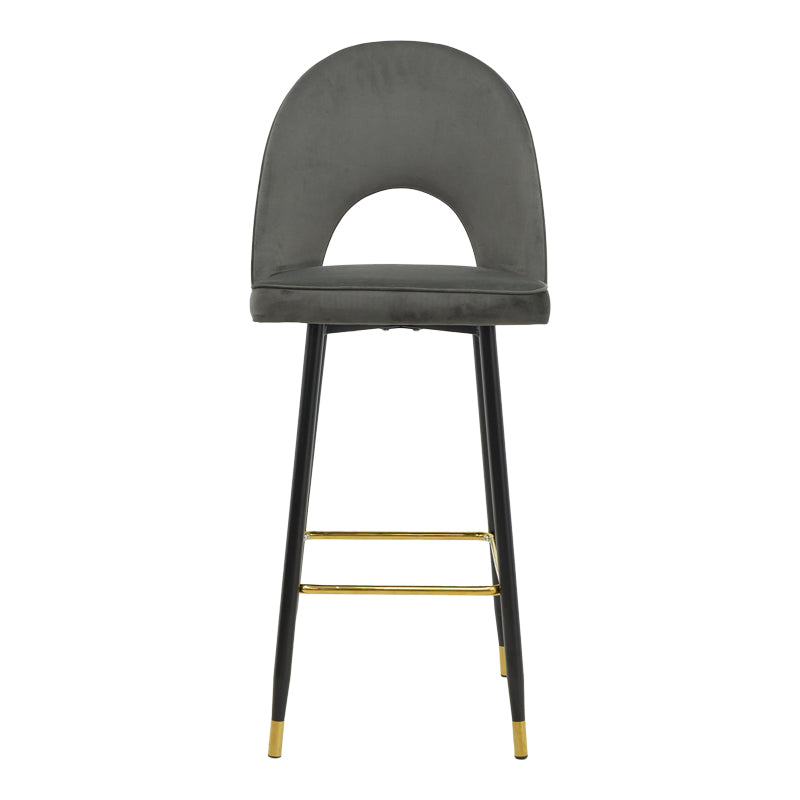 Scaun de bar Casenio bej de catifea-negru-auriu cu baza metalica, 48x50x117 cm - Gri inchis