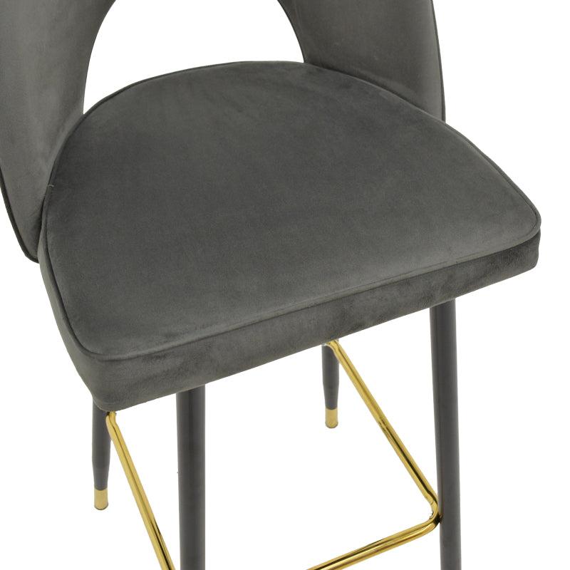 Scaun de bar Casenio bej de catifea-negru-auriu cu baza metalica, 48x50x117 cm - Gri inchis