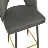 Scaun de bar Casenio bej de catifea-negru-auriu cu baza metalica, 48x50x117 cm - Gri inchis