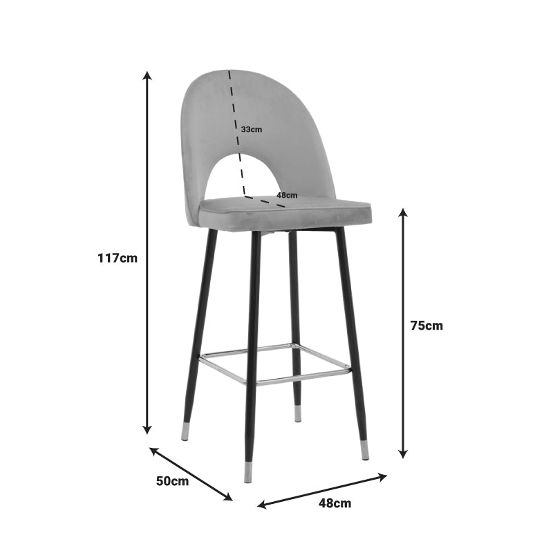 Scaun de bar Casenio bej de catifea-negru-auriu cu baza metalica, 48x50x117 cm - Gri inchis