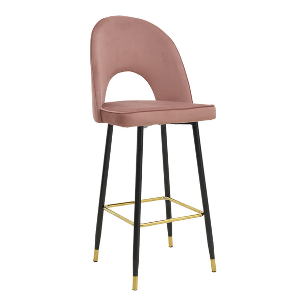 Scaun de bar Casenio bej de catifea-negru-auriu cu baza metalica, 48x50x117 cm