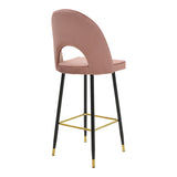 Scaun de bar Casenio bej de catifea-negru-auriu cu baza metalica, 48x50x117 cm - Roz