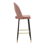 Scaun de bar Casenio bej de catifea-negru-auriu cu baza metalica, 48x50x117 cm - Roz