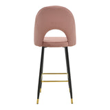 Scaun de bar Casenio bej de catifea-negru-auriu cu baza metalica, 48x50x117 cm - Roz