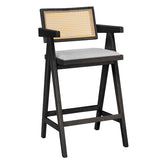Scaun de bar cu brate Winslow, Negru - Nuc, 54x52x100 cm - Negru