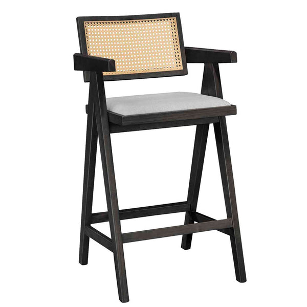 Scaun de bar cu brate Winslow, Negru - Nuc, 54x52x100 cm