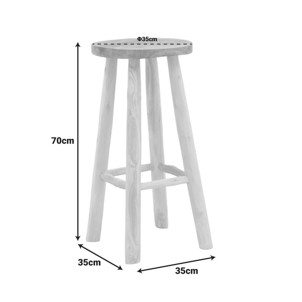 Scaun de bar cu funcție de relaxare Nusiwo, Teak, Lemn, Natur, 35x70 cm