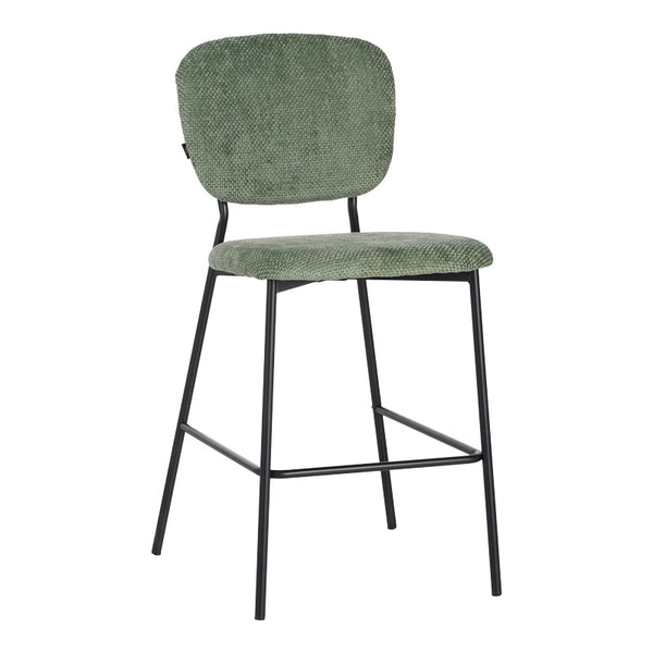 Scaun de bar cu functie înalta Cathair, tesatura Bouclé, Verde, 48x54x100 cm