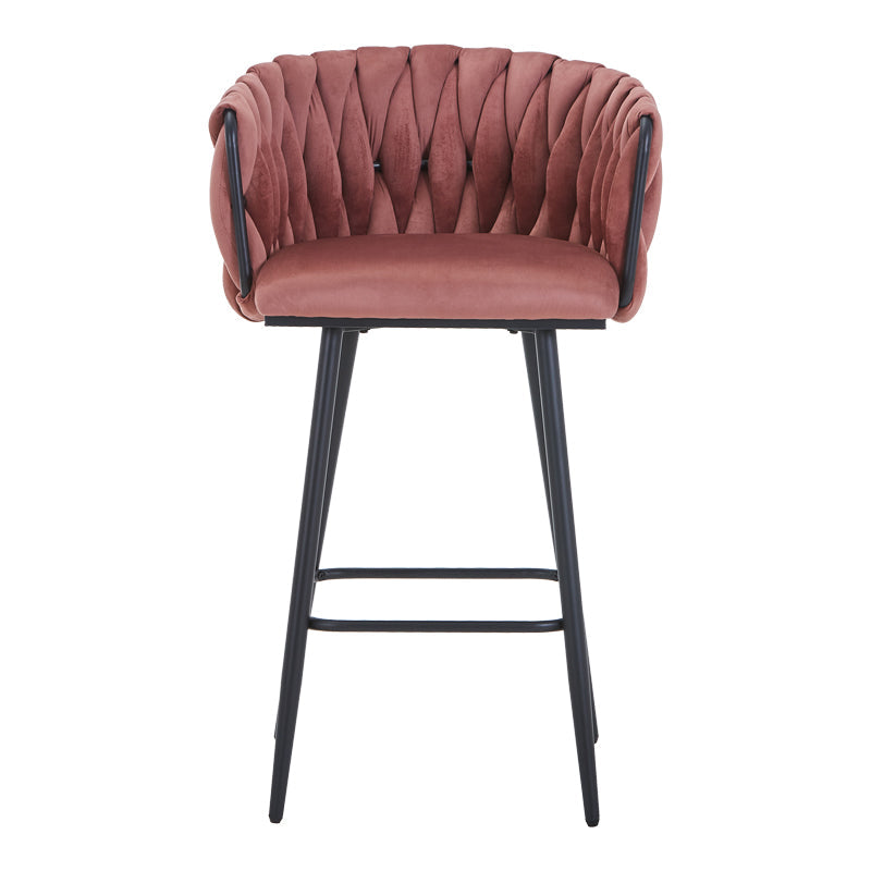 Scaun de bar Vivian, catifea si metal, 57x50x100 cm - Roz