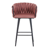 Scaun de bar Vivian, catifea si metal, 57x50x100 cm - Roz